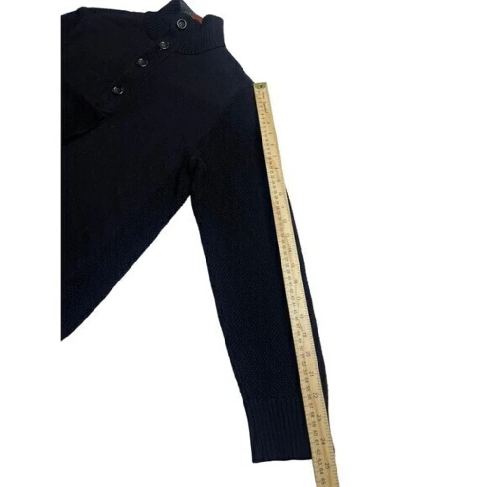 Carbon2cobalt Mens Sweater Knit 1/4 Button Cotton Navy‎ Long Sleeve Sz Large